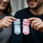 couple-holding-baby-socks-gender-reveal
