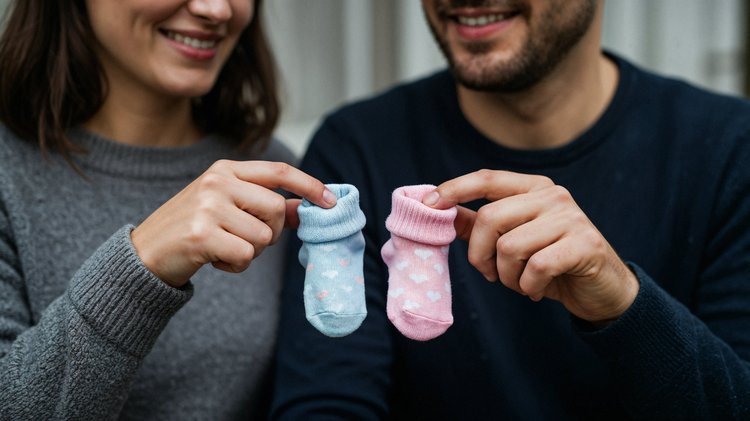couple-holding-baby-socks-gender-reveal