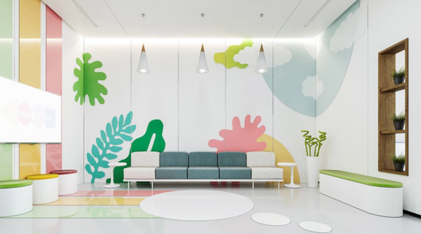 Интерьер будет выполнен в светлых тонах с яркими тематическими рисунками