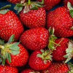 top-view-red-strawberries-blue-background